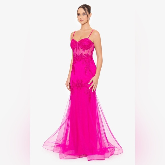 Blondie Nites Corset Mermaid Dress Formal Gown Prom Hot Pink Fuchsia Size 15 - Picture 1 of 13
